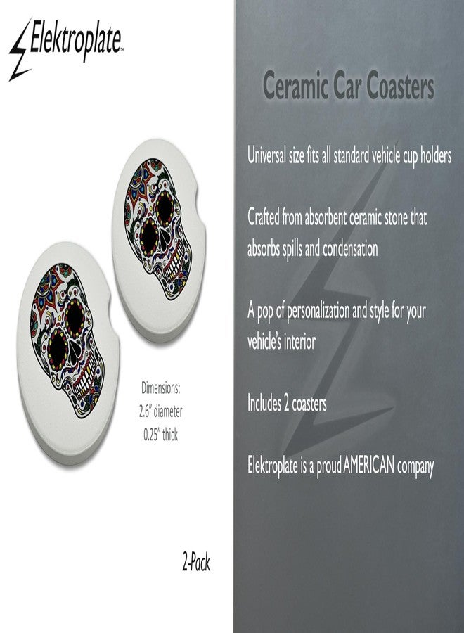 Elektroplate مجموعة إليكتروبليت ميتال هيد، قواعد أكواب سيراميك ملونة بتصميم جمجمة سكرية، مستوحاة من يوم الموتى (قطر 2.6 بوصة) | مناسبة لجميع أنواع السيارات والشاحنات وسيارات الدفع الرباعي وغيرها | ماصة للماء، مانعة للانزلاق، متينة | طقم من قطعتين - Image 3